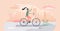 Girl riding bike as urban cycling transportation scene tiny person concept