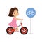 Girl Riding Bike, Bicycles Only Road Sign, Traffic Education, Rules, Safety of Kids in Traffic Vector Illustration