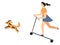 Girl riding electric scooter with running dog vector