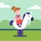 Girl riding a spring horse ride at park playground