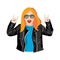 Girl with rock or heavy metal leather jacket and sunglasses. Rock Girl showing Devil Horns Gesture. Vector illustration
