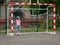 Girl rollerblading on the playground