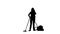 Girl in the room cleans up with a vacuum cleaner. Silhouette. White background