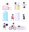 Girl daily routine. Cute child morning, isolated kid every day activity schedule. Cartoon baby playing, doing exercises