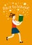 Girl running with a book. Back to school illustration