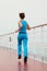 Girl running on cruise liner deck