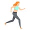 Girl running in leggings icon, cartoon style