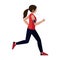 Girl runs. A young woman engaged in sports. Running girl listening to music through the headset.