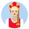 Girl in Russian folk dress sarafan. Flat icon. Vector clip-art illustration on a white background.