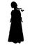 Girl in Russian national costume silhouette, vector outline portrait, black and white contour drawing. Woman full-length in russia