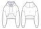 Girl\\\'s cropped Sweatshirt design fashion flat sketch template. Oversize crop Hoodie sweat with long sleeves, rib waistband,