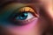 Girl\\\'s eye with make-up close-up. AI generated