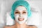 The girl`s face covered with a cosmetic mask, close-up. Skin care, beautician, spa treatments, facial hygiene