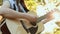 Girl\'s hands playing acoustic guitar, close up