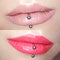 Girl`s lips make-up lipstick lip gloss cosmetic swatch piercing fashion macro photo