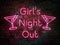 Girl\\\'s night out neon pink sign of a bar or pub. with text and Margarita icon. Nightlife promo concept.