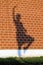 Girl\'s shadow on a red brick wall