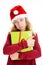 Girl with Santa- cap is not happy with present