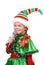 Girl - Santa\'s elf with a microphone.