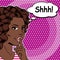 Girl says Shhh pop art comics style, Vector retro african american woman putting her forefinger to her lips for quiet silence