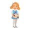 Girl In School Uniform Holding Pile Of Books , Part Of Kids Loving To Read Vector Illustrations Series