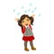 Girl In School Uniform, Kid In Autumn Clothes In Fall Season Enjoyingn Rain And Rainy Weather, Splashes And Puddles