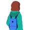 Girl schoolgirl with a backpack looks into the distance. Vector illustration. Childhood protection