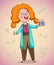 Girl scientist. Cartoon character.