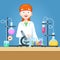 Girl scientist in chemical laboratory