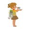 Girl scout carrying a backpack and looking through binoculars, side view, a colorful character