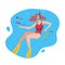 Girl Scuba Diver in Red Swimsuit Swimming under the Sea with Small Fishes, Summer Holidays, Extreme Hobby Flat Vector