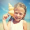 Girl Seashell Seashore Beach Summer Holiday Concept