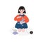 Girl Sewing Bunny, Hobby, Hobby, Education, Creative Child Development Vector Illustration
