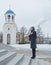 The girl in the shawl of the Orthodox Church, baptized