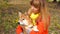 Girl and Shiba Inu outdoors