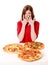 Girl shocked by the pizzas