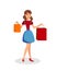 Girl with Shopping Bags Flat Vector Illustration