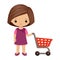 Girl and shopping cart. Supermarket trolley