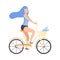 Girl in Short Shorts Riding Bicycle, Cycling Woman Exercising or Relaxing Vector Illustration
