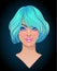 Girl with short turquoise hair. Bob cut hairstyle. Colored dyed.