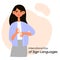 The girl shows gestures with her hands. Inscription International Day of Sign Languages. Vector flat illustration