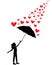 Girl silhouette holding umbrella and raining hearts