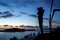 Girl silhouette at sunrise in Padar island. Crimea landscape, Padar island, Komodo national park, Labuan bajo, Indonesia