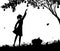 Girl silhoutte harvest the pear,fruit harvest scene, shadows black and white, bucket full of pears on the grass, nature