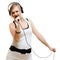 Girl singer musician with headphones singing to microphone