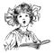 Girl Singing & Holding Chorus Book, vintage illustration