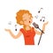 Girl singing with microphone, singer character cartoon vector Illustration