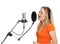 Girl singing with studio microphone