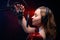 Girl sings into a microphone. Screensaver for a vocal school, work and training in vocals. Singing and lesson in music. Bright