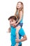 Girl sits on father shoulders